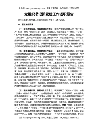 党组织书记抓党建工作述职报告