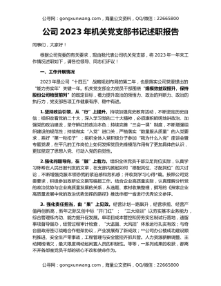 公司2023年机关党支部书记述职报告