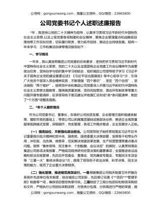 公司党委书记个人述职述廉报告