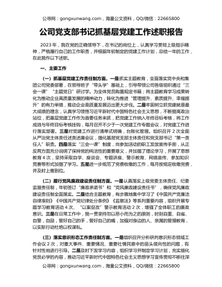 公司党支部书记抓基层党建工作述职报告