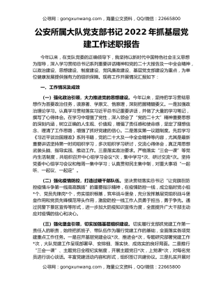 公安所属大队党支部书记2022年抓基层党建工作述职报告