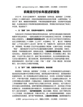 农商支行行长年度述职报告