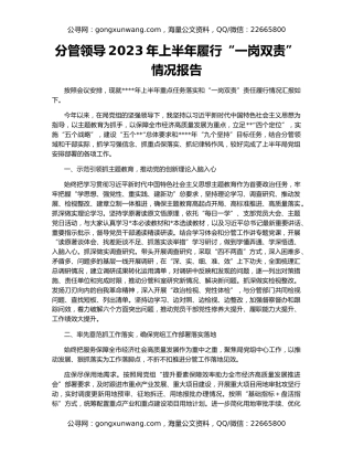 分管领导2023年上半年履行“一岗双责”情况报告