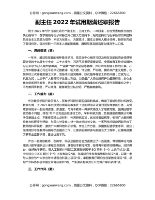 副主任2022年试用期满述职报告