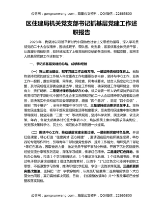 区住建局机关党支部书记抓基层党建工作述职报告