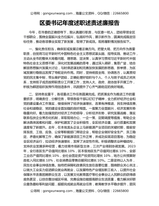 区委书记年度述职述责述廉报告