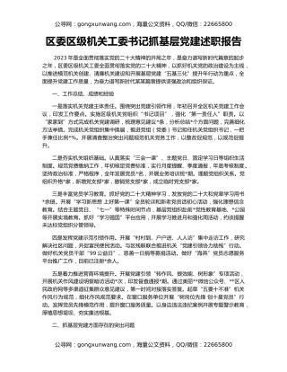 区委区级机关工委书记抓基层党建述职报告