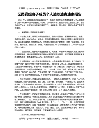 区局党组班子成员个人述职述责述廉报告