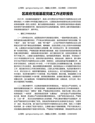 区政府党组基层党建工作述职报告