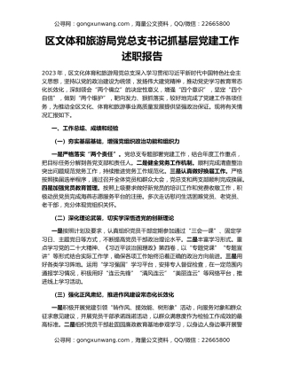 区文体和旅游局党总支书记抓基层党建工作述职报告