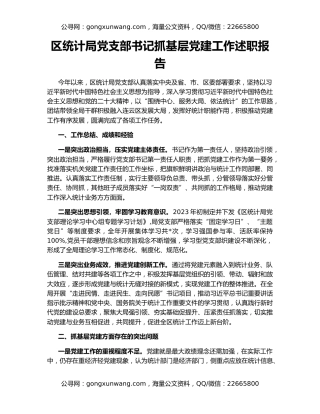 区统计局党支部书记抓基层党建工作述职报告