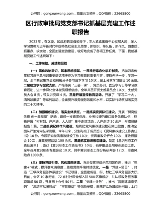 区行政审批局党支部书记抓基层党建工作述职报告