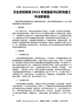 卫生系统某局2022年度基层书记抓党建工作述职报告