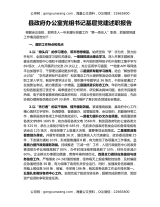 县政府办公室党组书记基层党建述职报告