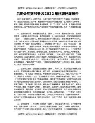 后勤处党支部书记2022年述职述廉报告