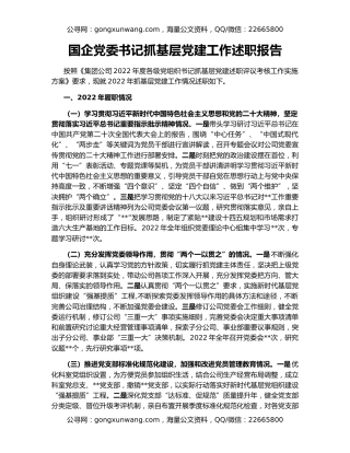 国企党委书记抓基层党建工作述职报告