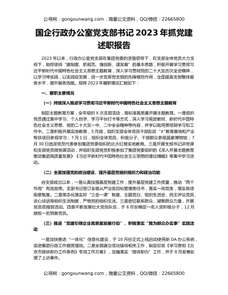 国企行政办公室党支部书记2023年抓党建述职报告