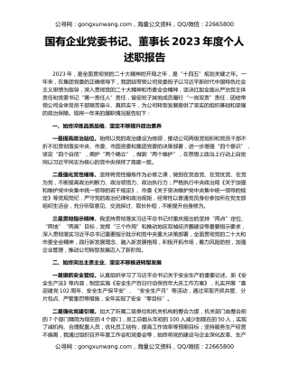 国有企业党委书记、董事长2023年度个人述职报告