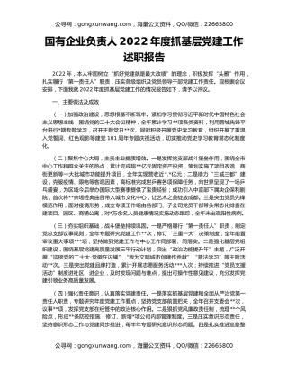 国有企业负责人2022年度抓基层党建工作述职报告