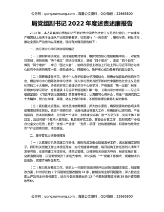 局党组副书记2022年度述责述廉报告