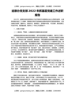 巡察办党支部2022年抓基层党建工作述职报告