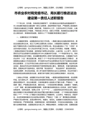 市农业农村局党组书记、局长履行推进法治建设第一责任人述职报告