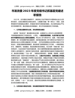 市发改委2023年度党组书记抓基层党建述职报告