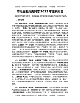 市局主要负责同志2022年述职报告