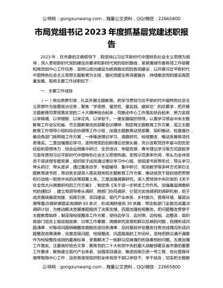 市局党组书记2023年度抓基层党建述职报告