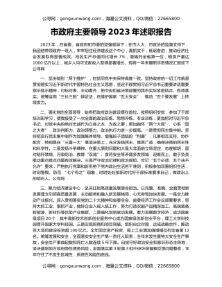 市政府主要领导2023年述职报告
