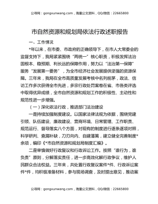 市自然资源和规划局依法行政述职报告