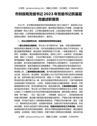 市财政局党组书记2023年党组书记抓基层党建述职报告