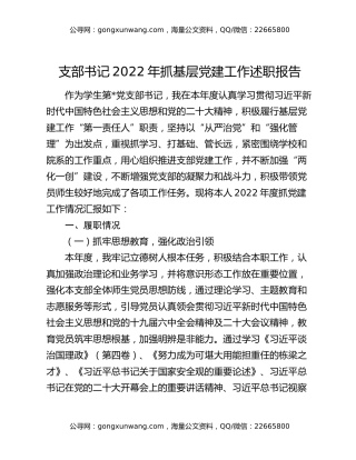 支部书记2022年抓基层党建工作述职报告