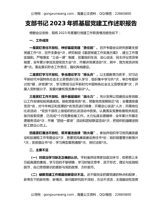 支部书记2023年抓基层党建工作述职报告