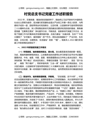 村党总支书记党建工作述职报告