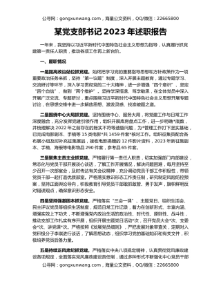 某党支部书记2023年述职报告