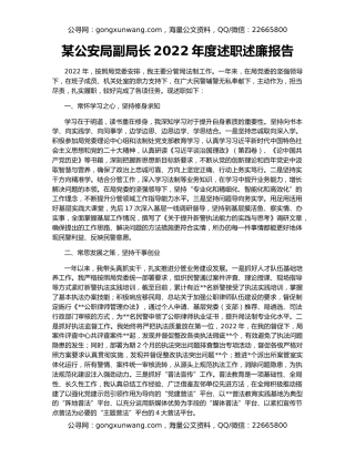 某公安局副局长2022年度述职述廉报告