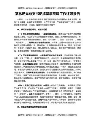 某林场党总支书记抓基层党建工作述职报告