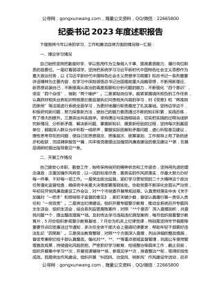 纪委书记2023年度述职报告