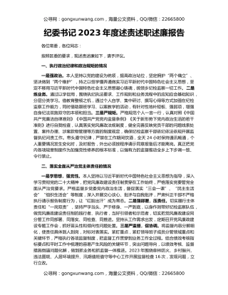 纪委书记2023年度述责述职述廉报告