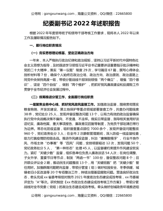 纪委副书记2022年述职报告