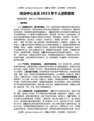 综治中心主任2023年个人述职报告