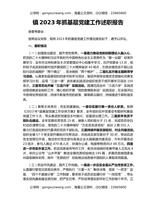 镇2023年抓基层党建工作述职报告