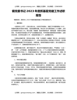 镇党委书记2023年度抓基层党建工作述职报告