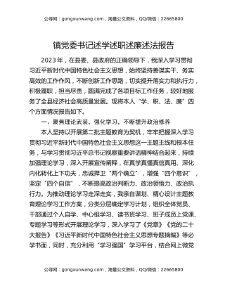 镇党委书记述学述职述廉述法报告