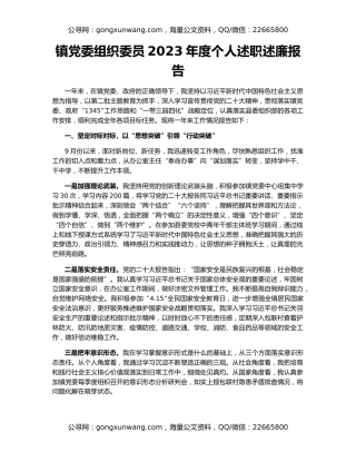 镇党委组织委员2023年度个人述职述廉报告