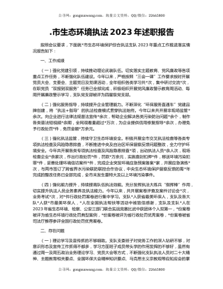 .市生态环境执法2023年述职报告