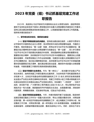 2023年党委（组）书记抓基层党建工作述职报告