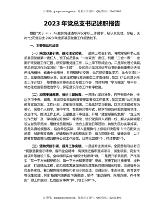 2023年党总支书记述职报告