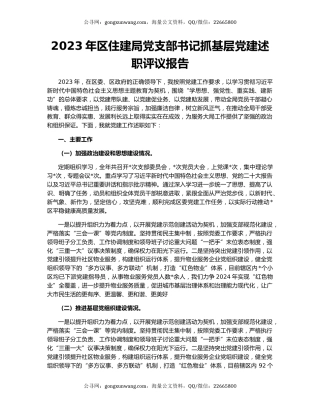 2023年区住建局党支部书记抓基层党建述职评议报告